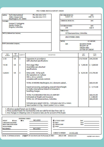 Pro forma Invoice