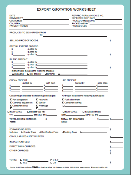 Export Quotation Worksheet